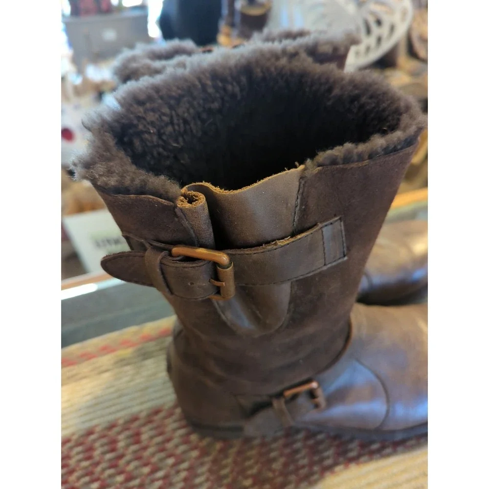 Australia Luxe Easy Rider Boots 11‎ M Brown Genuine Sheepskin Shearling EasyMoc